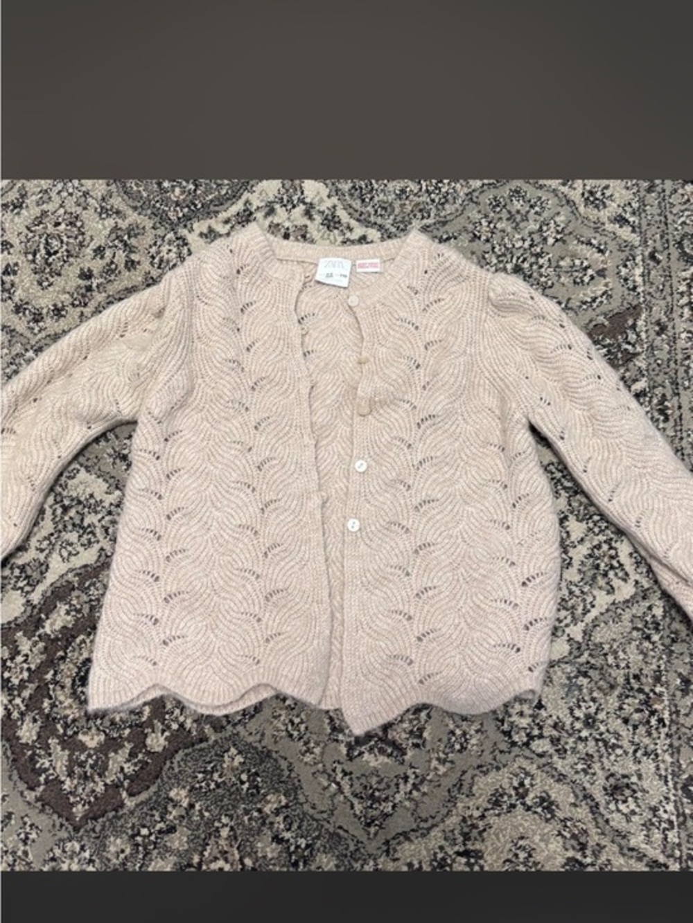 Zara Light Beige Scalloped Open Knit Cardigan 4-5